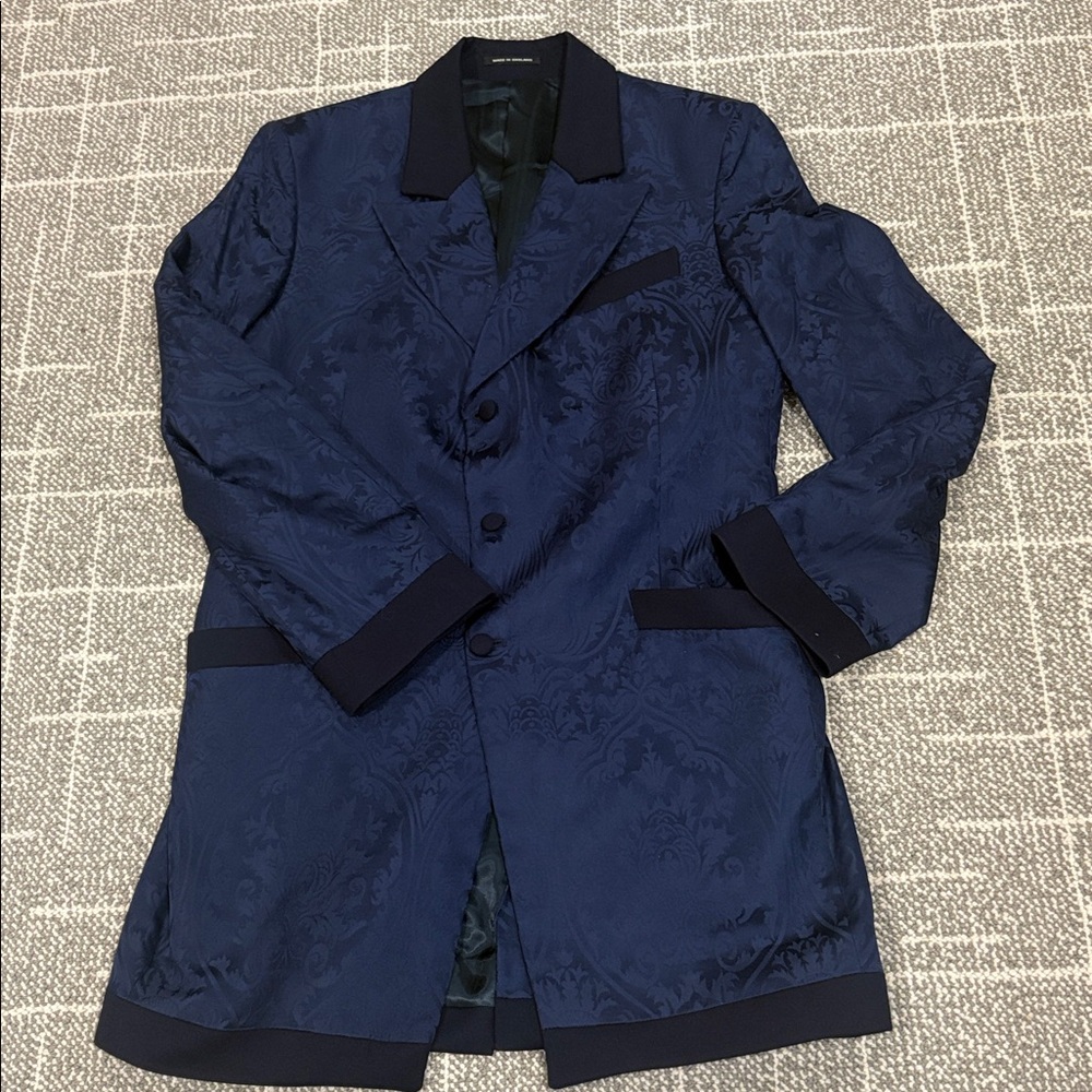 Favourbrook Men's formal navy silk patterned silk jacket sz 40